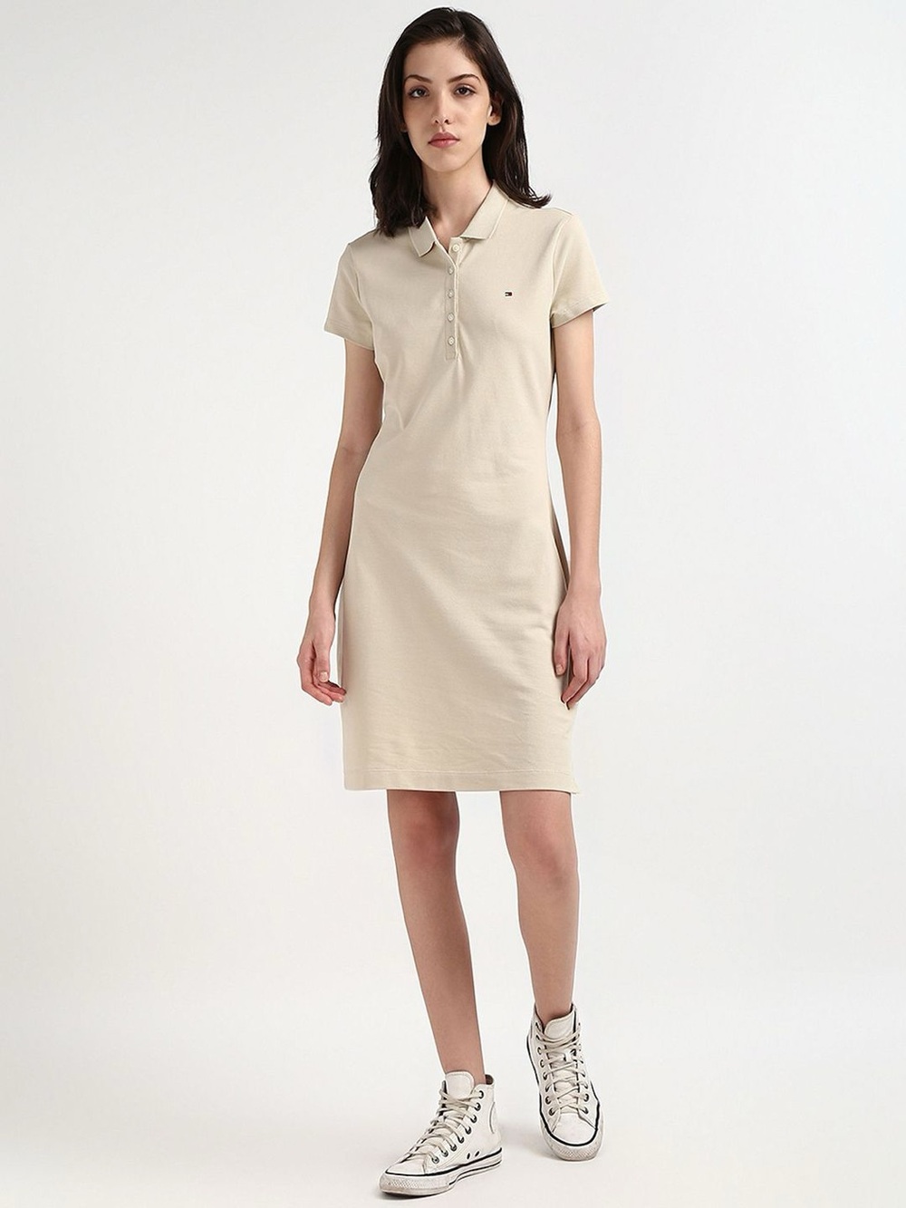 Tommy Hilfiger Classic Polo Shirt Dress in Beige